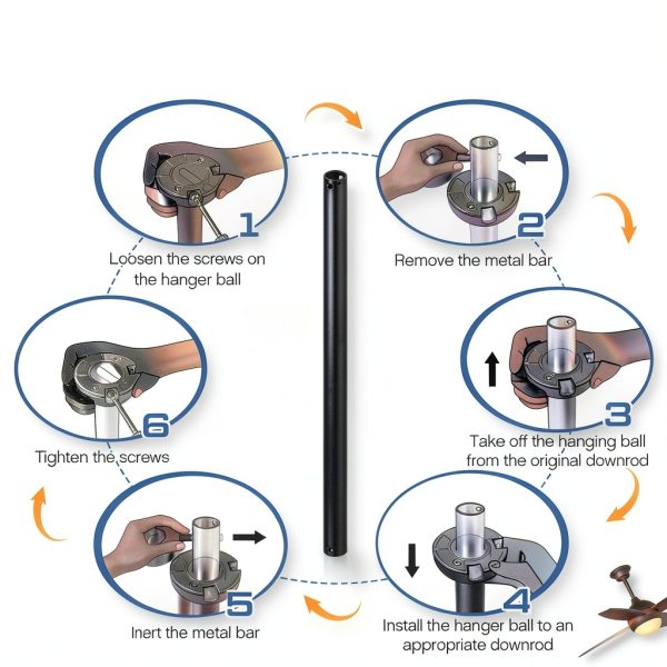 VIHOSE Ceiling Fan Downrod Metal Black 48 Inch-4