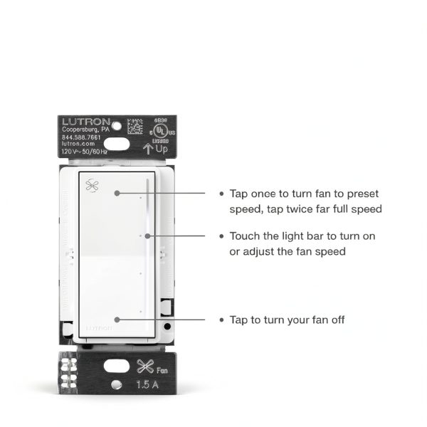 Lutron Sunnata Fan Control White Touch 4 Speed Dimmer-4
