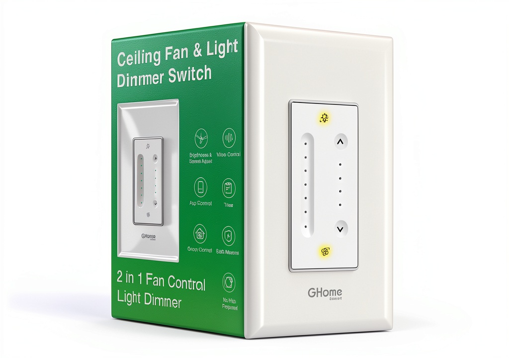 GHome Smart Ceiling Fan Light Switch installed in a modern living room