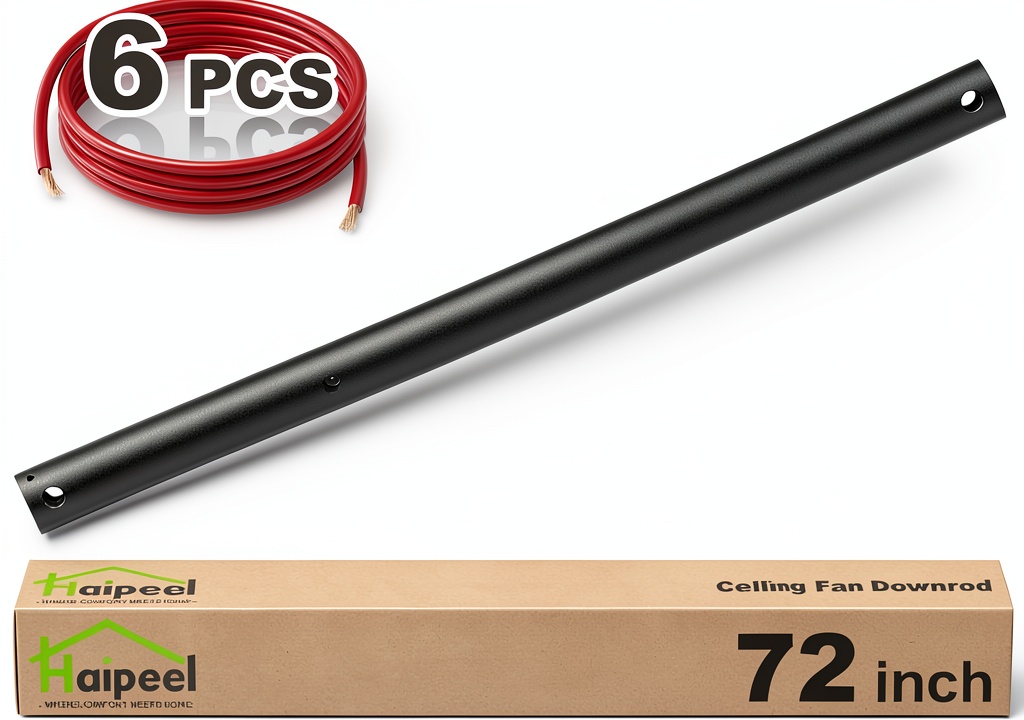 Haipeel ceiling fan downrod in matte black finish installed in a living room