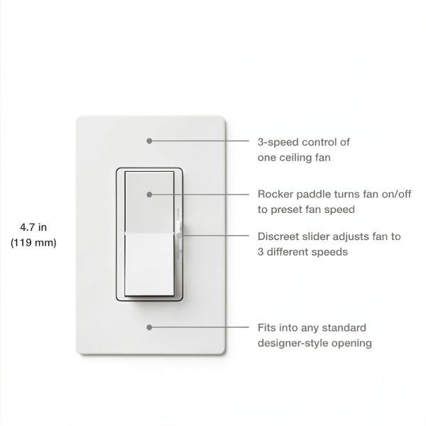 Lutron Fan Control Switch White Manual 3‑Speed for Indoor-6