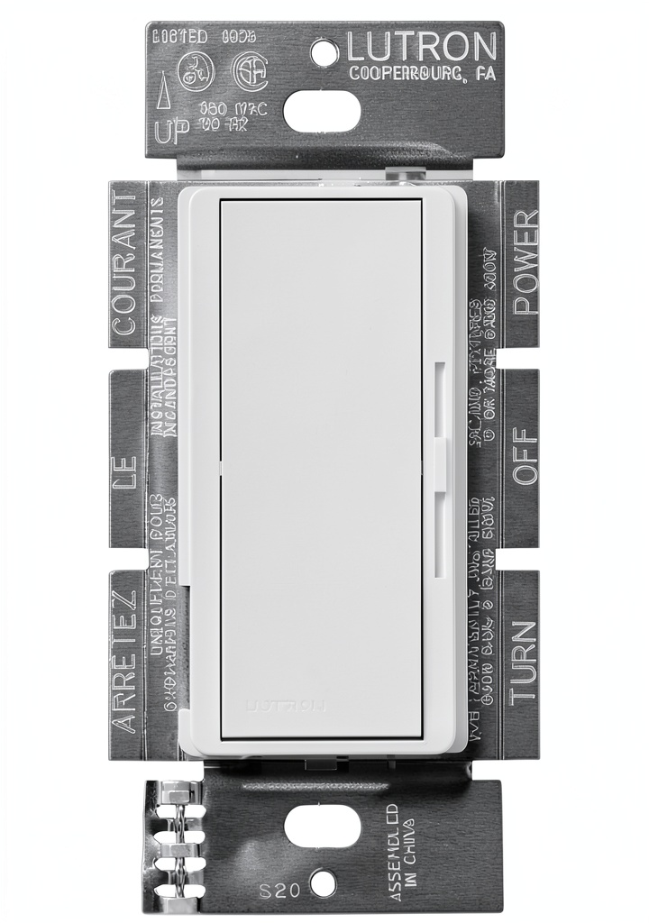 Lutron fan control switch installed beside a bathroom vanity
